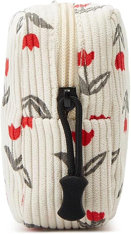 Small Makeup Bag for Purse,Mini Cosmetics Bag cute Zipper corduroy Cosmetic Pouch Storage Pouch Travel Toiletry Organizer for Women Girls(Tulip Red)