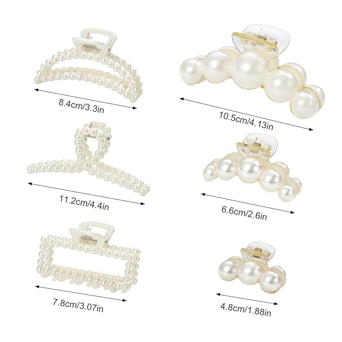CWJCYTNSN 6 PCS Hair Clips for Women Large Hair Claw Clips for Thin Thick Curly Hair Styling Pearl Jaw Clips Strong Hold Nonslip Fashion Hair Accessories for Bridal Wedding