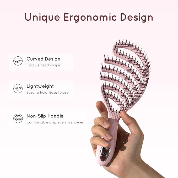 Detangling Brush, Vented Detangler Hair Brush for Fine, straight, long, Wet or Dry Hair with Smooth Bristles, Gentle on Scalp for Men, Women & Kids (Pink)