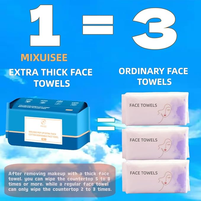 MIXUISEE◆thick and soft Face Towels.Disposable face towel.100% Cotton facial cloths.Super thick 150%. Suitable for makeup removal and cleansing.and applicable to sensitive skin(Extra thick 210 pieces)