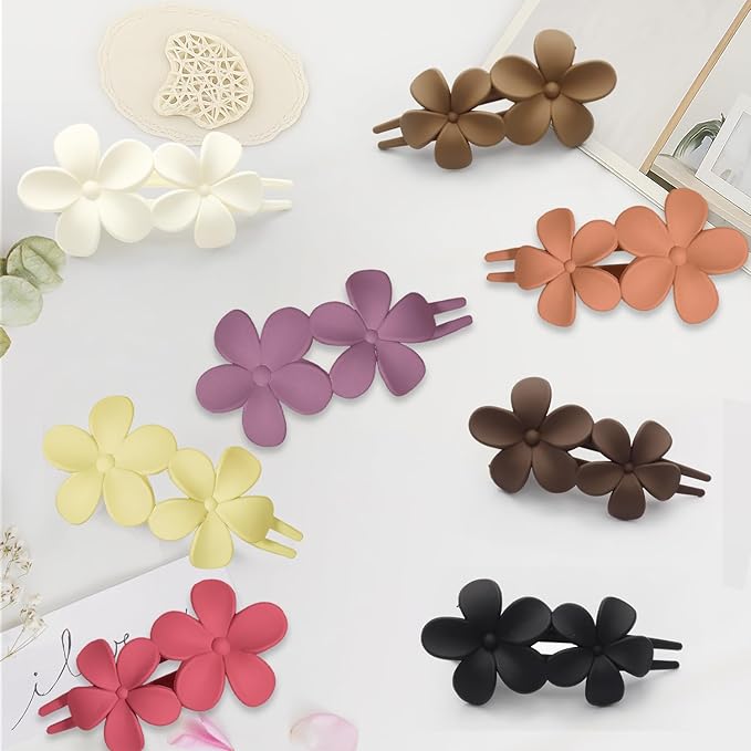 8PCS Flat Hair Claws Matte Non-Slip Clips for Women, Strong Hold Hair Accessories for All Hair Types, Daily Wedding Party Date Beach Use (Style5(Floral))