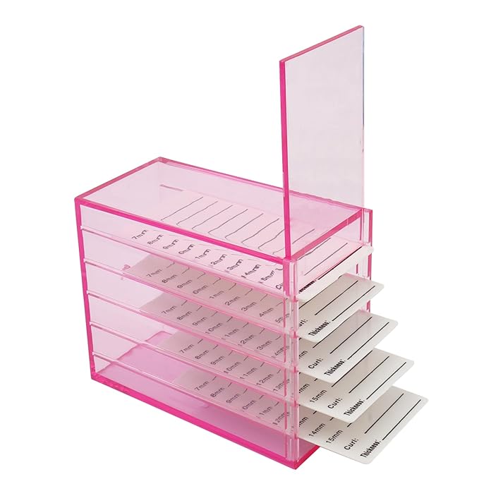 5 Layer Makeup Organizer Storage Box Clear Eyelash Storage Box Eyelashes Grafting Eyelash Extension Tool (Pink)