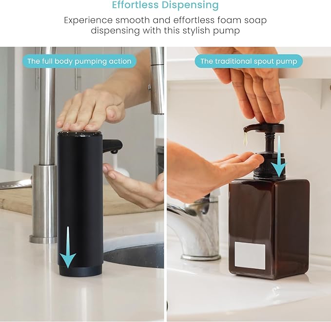 Home Zone Living Foaming Hand Soap Dispenser with Matte Black Outer Cover, Refillable Pump for Kitchen and Bathroom Sinks