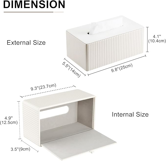 KINGFOM PU Leather Tissue Box Cover Rectangular Tissue Box Holder with Magnetic Bottom, Napkin & Facial Tissue Holder Dispenser for Home, Office for Standard 120-count/160-count (2-Ply) White Stripe