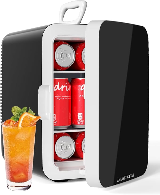 Antarctic Star Compact Mini Fridge, Portable Small Refrigerator with AC/DC Power, 10 Liter/ 2.6 Gal Small Cosmetics Cooler for Beverage, Food, Skincare, Bedroom, Office and Car, Black