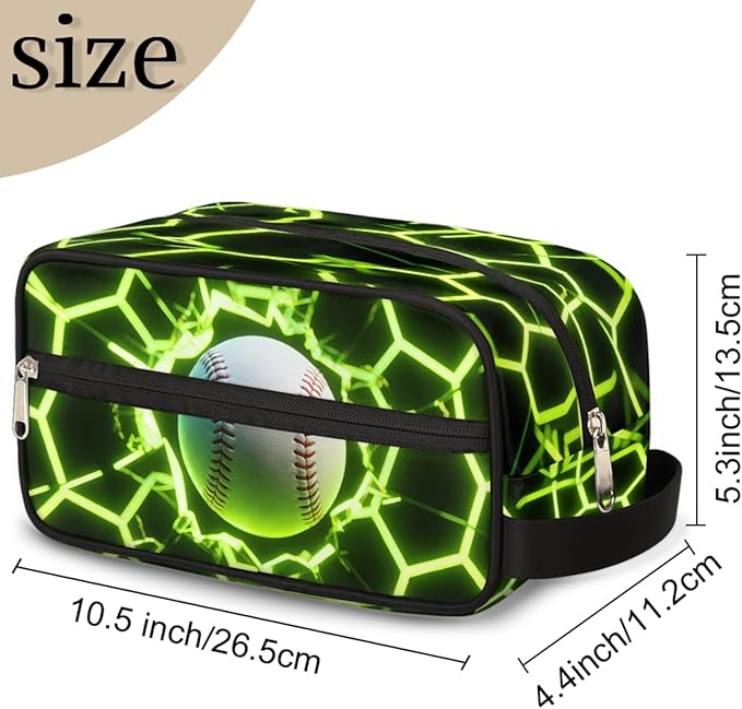 Futuristic Style Baseball Toiletry Bag for Men Women, Cosmetic Makeup Bag with Handle, Travel Shaving Kit Organizer, Waterproof Portable Wash Bag for Gym Vacation Camping Sports