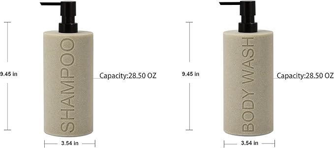 Resin 2 Pack Shampoo, Conditioner or Body Wash Dispenser Set, Luxurious Refillable Pump Bottles with Matte Pump Top and Embossed Text, Durable Design for Bathroom and Shower
