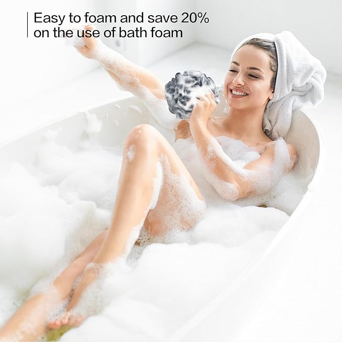 Fishent Loofah Bath Sponge Shower Loofahs, 4 Pack Soft Loofa Exfoliating Body Scrubber Mesh Shower Puff Pouf Ball Luffa for Men and Women(50g/pcs) (Black)