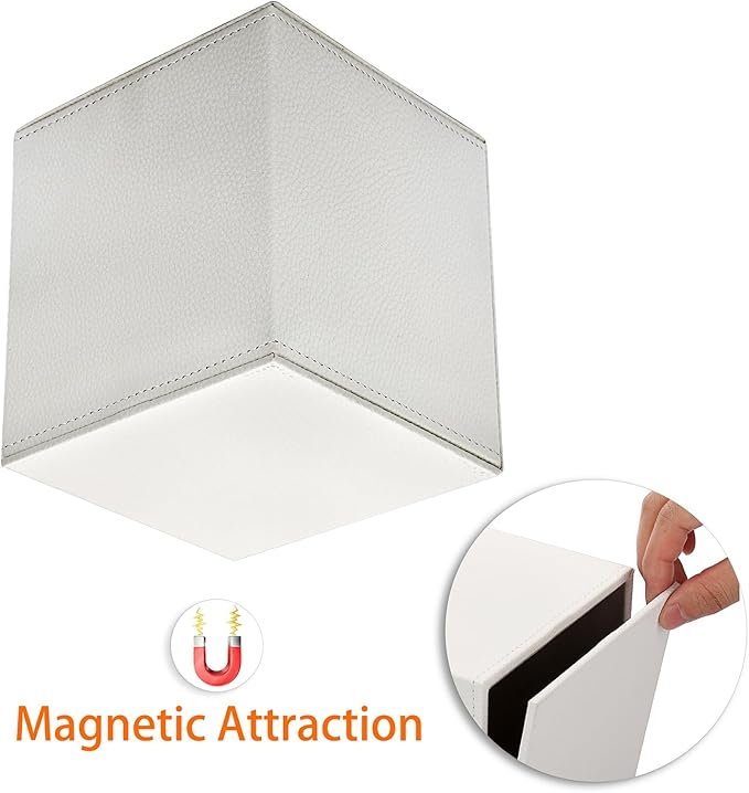 Sumnacon Tissue Box Cover Square Tissue Box Stylish PU Tissue Box Holder with Magnetic Bottom, Cube Leather Tissue Cover for Living Room Bathroom Table Desk Home Office Car, White