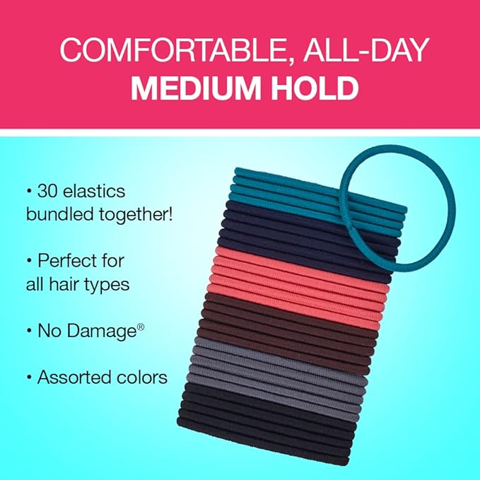 Scunci by Conair No Damage Elastic Hair Ties in Assorted Colors, 60 Pack Multicolor for Women and Men