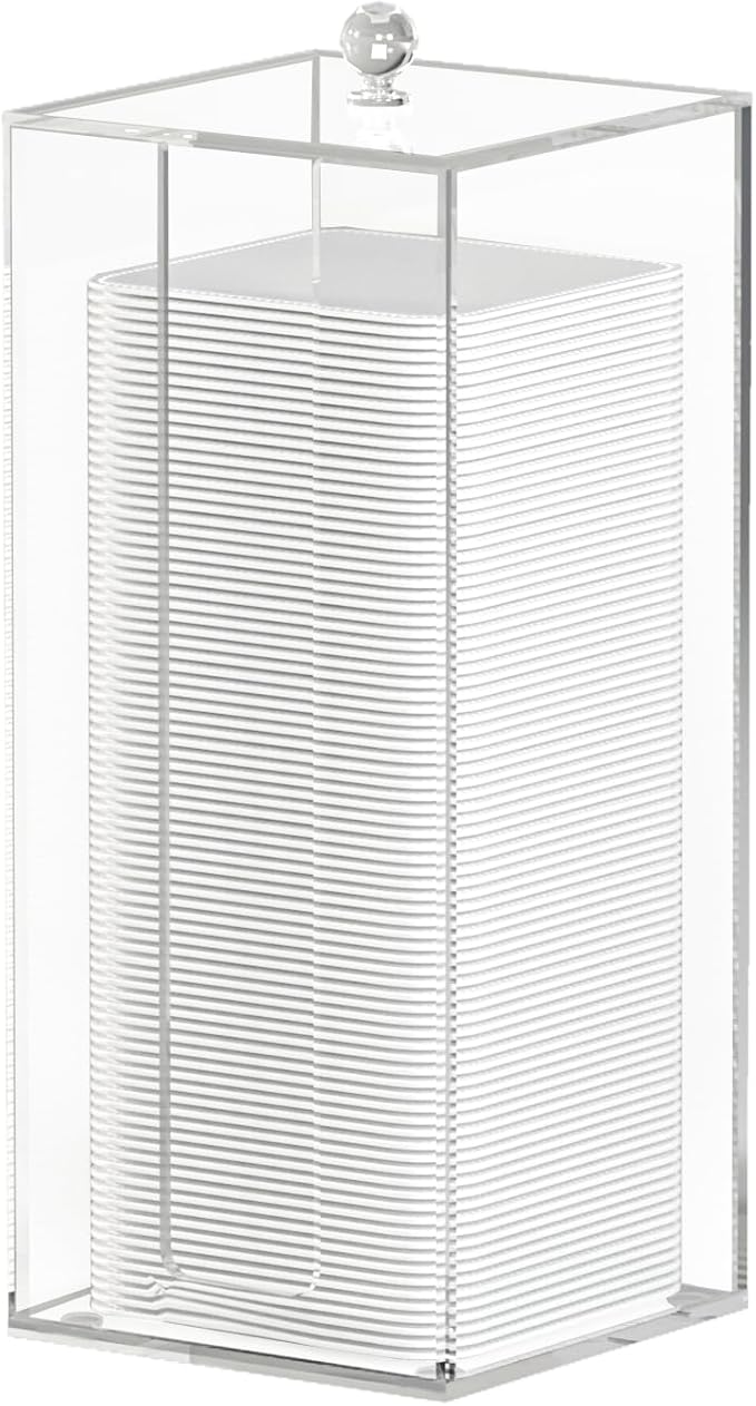 Acrylic Clean Pad Storage Box for Clean Skin Club, Cotton Pad Dispenser, Square Rounds Cotton Pad Holder (Pad Not Included) - Vertical with Lid