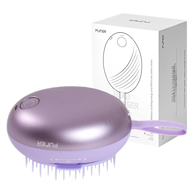 Electric Scalp Massager – Rechargeable Head Massager with Anion Technology, Portable Anti-Frizz Scalp Tool, Scalp Massager Gift for Men & Women(Purple)