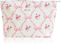 Wudygirl Makeup Bag Cosmetic Bag for Women Pink Pow Makeup Pouch Cute Makeup Organizer Portable Handbag Toiletry Bag Large Capacity Zipper Pouch (Pink Pow)