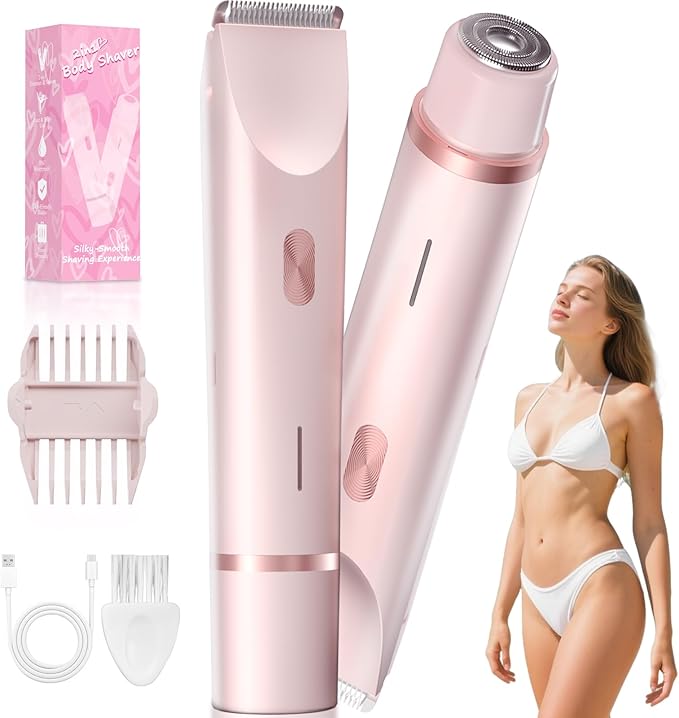 Bikini Trimmer Electric Razors for Women, Personal Shaver for Pubic Hair, Bikini Line, Legs, Underarms & Face, USB-C Rechargeable, Gentle on Sensitive Skin, Rinsable, Gift, Petal Pink