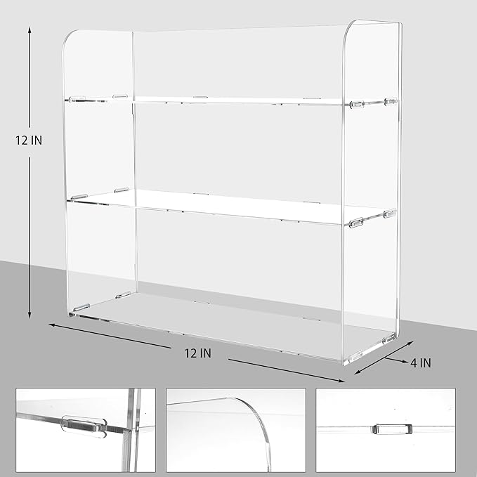 Jusalpha 3 Tier Clear Acrylic Organizer Shelf for Cosmetic Perfume Skincare Makeup Toy Spices Standing Tabletop Vanity Tray Shelf Multifunctional Sturdy Display Showcase (12''x 4''x 12'')…