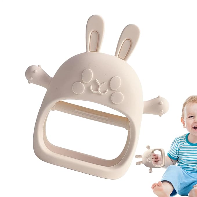 Children Teething Toy, Soft Flexible Texture, 12x12x4.5cm, Gum Massager, Care Accessories, Adorable Bunny Design, Ideal for 6-12 Months Boy Girl