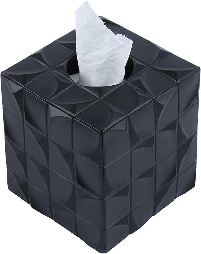 Hymmah Modern Square Tissue Box Cover Holder,Bathroom Accessories Decor Unique Design Tissue Box Cover for Bathroom Vanity Counter Tops Also Great for Bedrooms and Living Rooms
