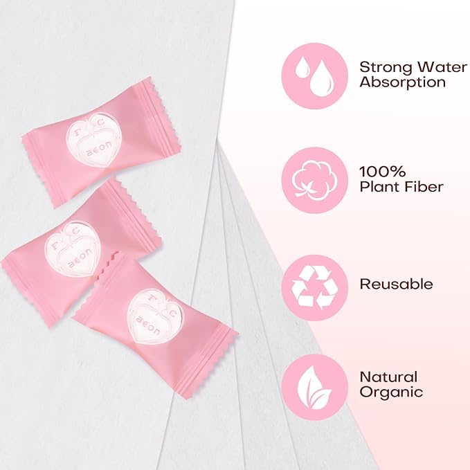 Disposable Face Towel 300 Count Instant Expansion Compressed Towel Tablets 9×7.5 Inch Washcloths for Women Compact Cloths Storage for Skincare Makeup Removal Facial Cleansing Gym Fitness (Pink)