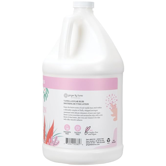 Ginger Lily Farms Botanicals Soothing Butter Lotion for Dry Skin, 100% Vegan & Cruelty-Free, Vanilla Sugar Bliss Scent, 1 Gallon (Pack of 4)