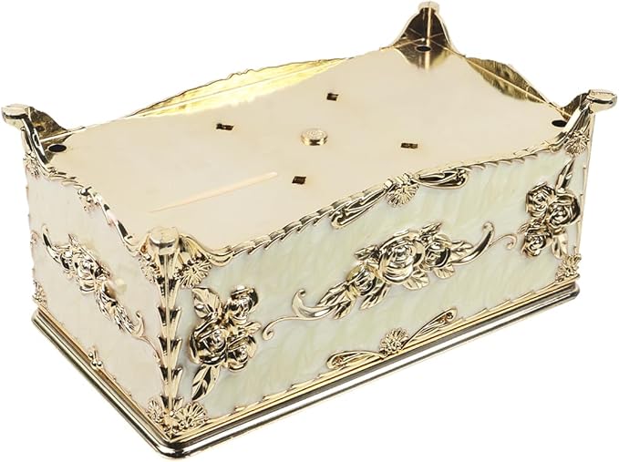 Geesatis Tissue Box Cover, Rectangle Tissue Box Holder, Rectangular Napkin Facial Tissues Holder for Bathroom Toilet Bedroom Living Room Table Desk Office Dresser, 1 Pcs Gold 9.5''x5.7''x4.9''