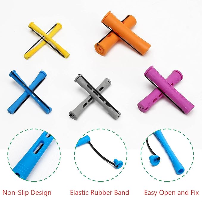 100 Pieces Nature Hair Curlers for Short Hair - Cold Wave Rollers with Elastic Bands, 5 Sizes for Curl Styling with Plastic Brush Combo