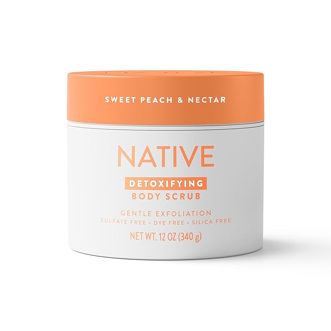 Native Exfoliating Body Scrub, Sweet Peach & Nectar Scent, Gentle Body Polish for Soft, Smooth Skin, Made without Sulfates, Parabens, or Dyes, 12 oz