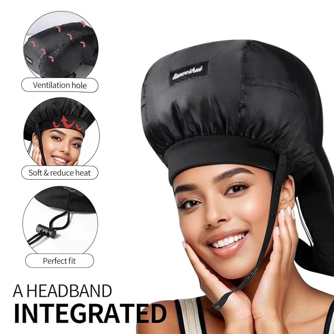 Hooded Hair Dryer， Ideal Hair Diffuser for Curly Hair， Your Ultimate Solution - Spacious Capacity Blow Dryer Cap for Rapid Styling of Curls（Size Medium）