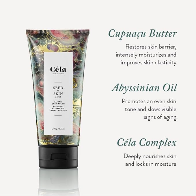 Céla Seed to Skin Body Scrub | 6.7 oz Exfoliating & Moisturizing Scrub for Smooth, Glowing Skin – Removes Dead Skin & Luxury Spa Body Polish