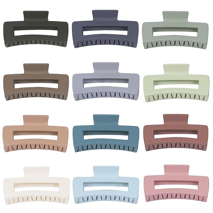 Hair Clip - Claw, 4.1 Inch Extra Large for Thick, Long, Curly Hair, 12 Pcs, 12 Rubber Paint and Plastic Materials, Non-Slip Design, Women and Girls Hair Accessories - Multicolor