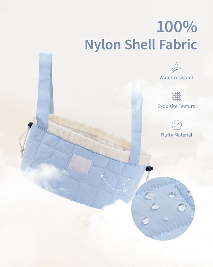 Narwey Lay Flat Open Drawstring Makeup Bag, Large Quilted Cosmetic Bag for Women Girls, Cute Make up Bags with Handle, Portable Travel Toiletry Bag for Skincare, Brushes & Travel Essentials (Blue)