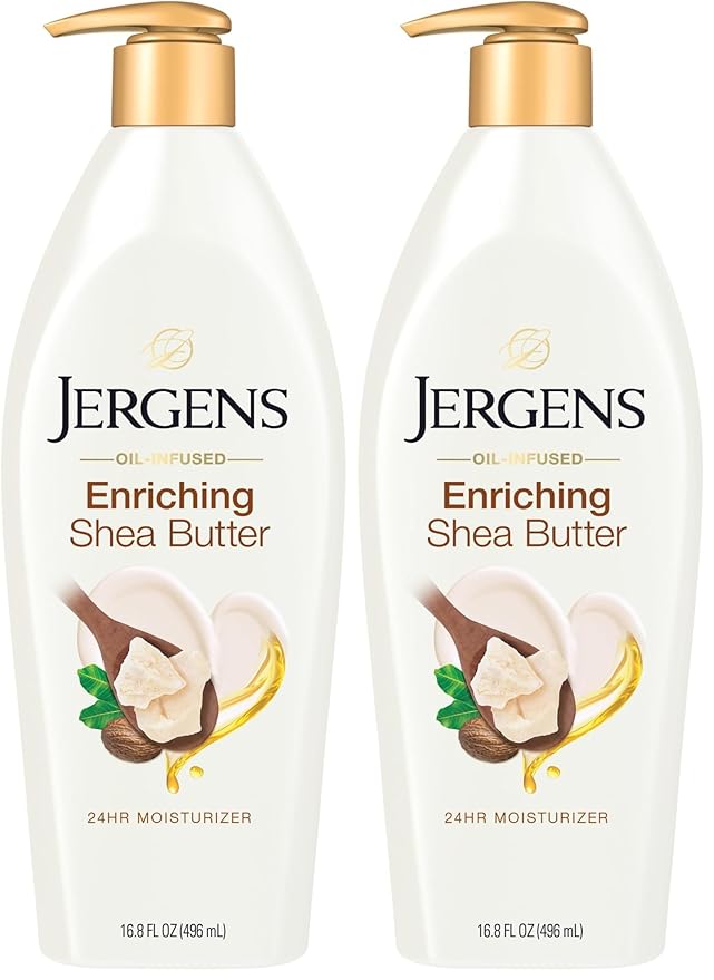Jergens Shea Butter Hand and Body Lotion, Deep Conditioning Moisturizer, 3X More Radiant Skin, with Pure Shea Butter, Dermatologist Tested, 16.8 Oz (Pack of 2)
