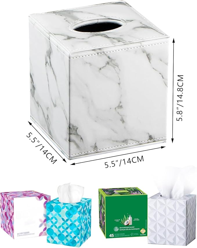 Leather Tissue Box Cover Square,Decorative Cube Tissue Box Holder with Magnetic Bottom,Facial Paper Organizer Table Napkin Case Dispenser for Bathroom,NightStand,Coffee Car,Home,Office
