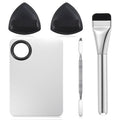 Stainless Steel Makeup Palette, Metal Mixing Tray with Foundation Brush, Spatula and Powder Puff Professional Reusable Beauty Tools for Facial Cosmetic, Nail Art, Pigment Blending