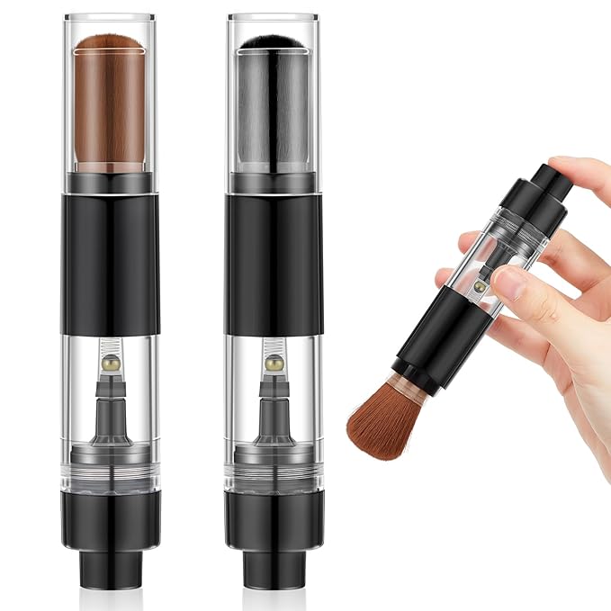 Tioncy 2 Pcs Refillable Loose Powder Brush Embossing Powder Brush Reusable Travel Spray Applicator Tool Retractable for Card Making Scrapbooking Craft Paint Makeup(Black, Brown)