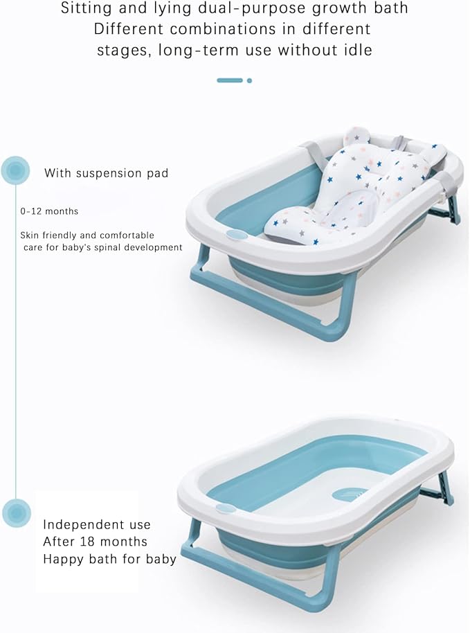 Baby Bath Cushion Pad Newborn Bathtub Mat Infant Bath Supporter Net Baby Bathtub Pillow Non-Slip Floating Bathing Tub Seat (Light Blue Star, 28cm*43cm*26cm)