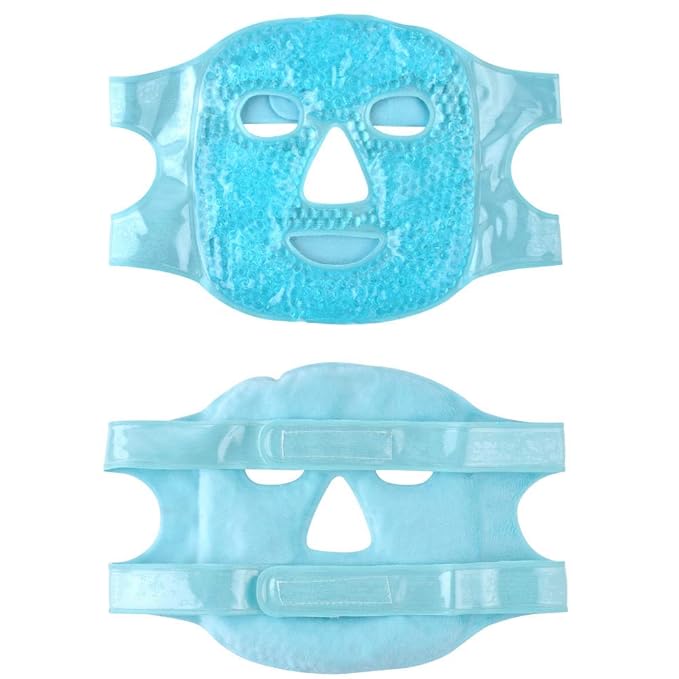 Hot and Cold Therapy Gel Bead Full Facial Mask by FOMI Care | Ice Face Mask for Migraine Headache, Stress Relief | Reduces Eye Puffiness, Dark Circles | Fabric Back (Full Face w/Eye Holes)
