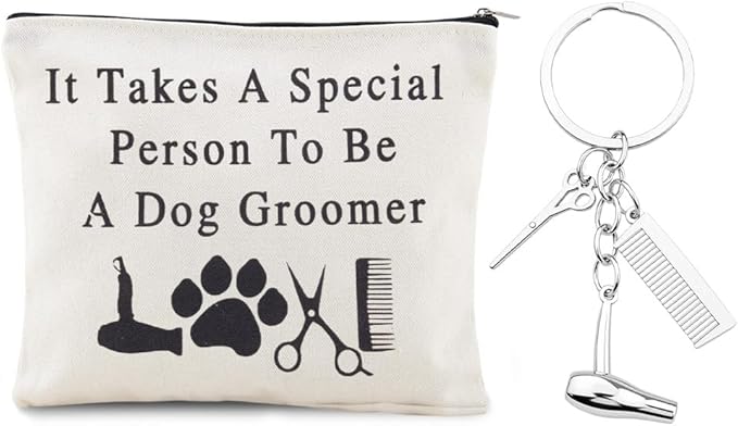 Dog Groomer Makeup Bag for Dog Hairdresser Brithday Valentines Day Gifts for Her Him Dogs Mom Dad Canvas Storage Bags with Hairdresser Keychain Dogs Hair Stylist Travel Toiletry Bag with Zipper