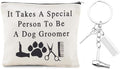 Dog Groomer Makeup Bag for Dog Hairdresser Brithday Valentines Day Gifts for Her Him Dogs Mom Dad Canvas Storage Bags with Hairdresser Keychain Dogs Hair Stylist Travel Toiletry Bag with Zipper