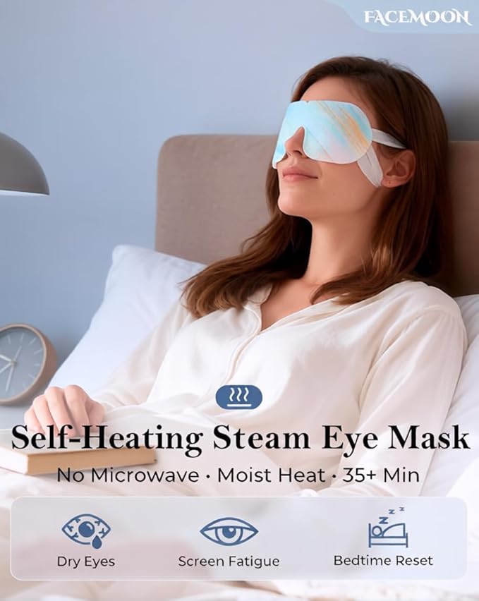 Self Heating Steam Eye Masks: Disposable Moist Warm Compress for Dry Eyes, Eye Strain, Stye & Stress Relief – No Microwave Needed for Relax, Travel, Sleep & Spa, Unscented