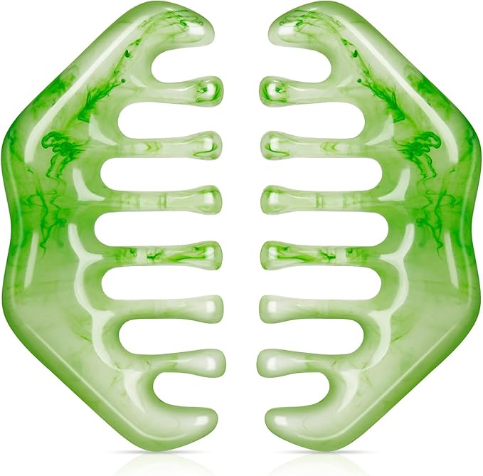 Geiserailie 2 Pcs Jade Combs Esthetician Supplies Massage Stone Hair Gua Sha Scraping Scalp Comb Facial Massage Tool Handheld Head Tools Head Caring Therapy Mother's Day for Women(Elegant Style)