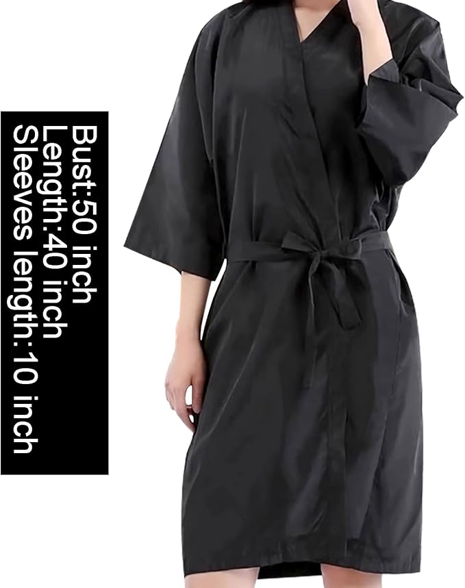 WUWEOT 4 Pack Salon Client Gown Robes Cape, Waterproof Hair Dye Cape, 43 Inch Long Black Soft Kimono Style Barber Smock for Hair Stylist with Adjustable Tie to Hair Cutting, Hair Coloring