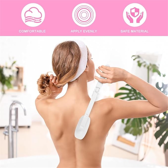 Back Lotion Applicator, 34.5 inch Length, Foldable Design, Pink, 2-in-1 Cream Applicator and Back Scrubber