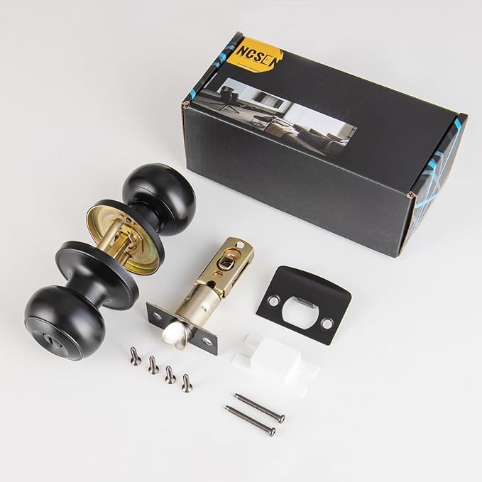 Black Door Knobs Interior Keyless, Door Knobs for Bathroom & Bedroom, Matte Black Privacy Door Knob