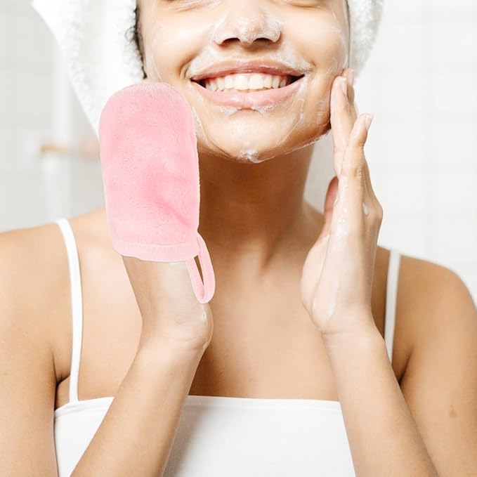 6pcs Washing Gloves Facial Towel Pink Towels Face Cleaning Tool Mitt Facial Cleansing Cloths Gloves for Cleaning Make up Travel Makeup Fine Fiber