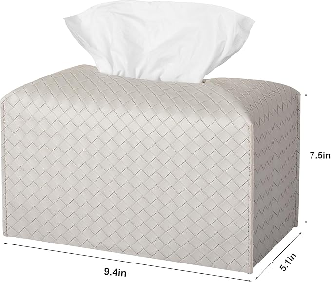 Tissue Box Cover PU Leather Tissue Holder Square Facial Tissue Case Facial Paper Organizer Dispenser for Bathroom, Vanity Countertop, Tabletop, Car, Rectangle, Misty Gray