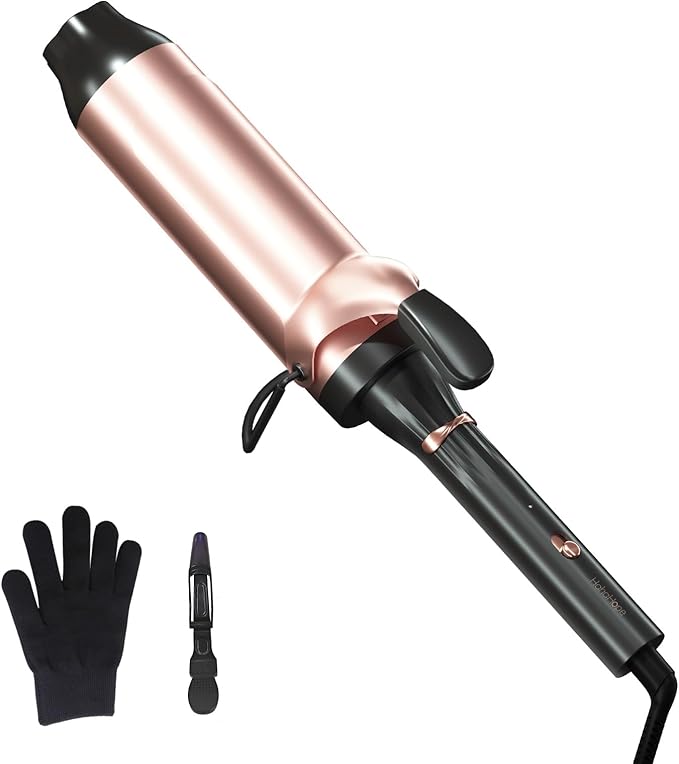 Hahahope Professional Two Inch Curling Iron with Clamp - Large Barrel Curling Wand for Long Hair, Dual Voltage, Adjustable Heat Settings, Lightweight Design Rose Gold