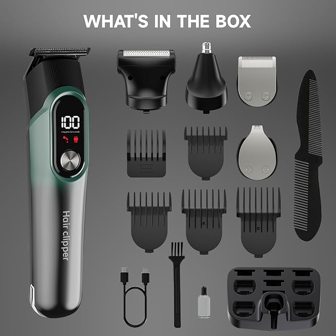 Beard Trimmer for Men, Hair Clippers for Men 5 in 1 Grooming Shaving Kit for Face, Mustache, Body, Ear, Nose, Waterproof Cordless Barber Clippers for Hair Cutting 822 Cyan