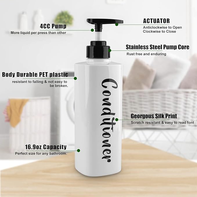 16.9oz Shampoo and Conditioner Dispenser Set of 3-Printed Shower Soap Dispenser Plastic Shampoo Bottles Refillable with Pump - Shampoo Conditioner Body Wash Dispenser for Bathroom Shower Wall
