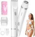 Bikini Trimmer for Women, Dual-Ended Electric Razor Personal Shaver for Bikini Line & Pubic Hair, Waterproof USB-C Rechargeable Body & Face Trimmer for Underarms & Legs (Pearl White)