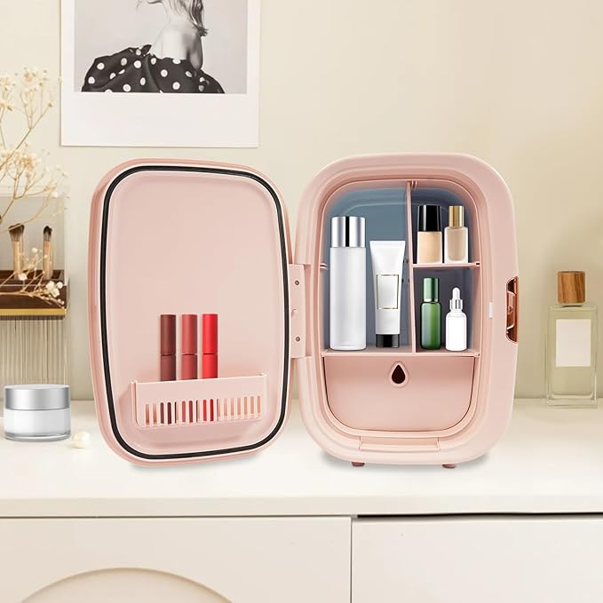 Skincare Fridge,12L Portable Beauty Fridge,Mini Skincare Fridge Cooler & Warmer Cosmetics Refrigerator for Makeup SkinCare, Food and Drinks (Pink)